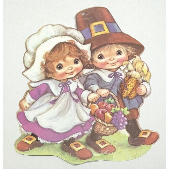 3x VTG EUREKA Paper THANKSGIVING Window Wall Decorations Turkey Pilgrim Indian - Picture 7 of 7